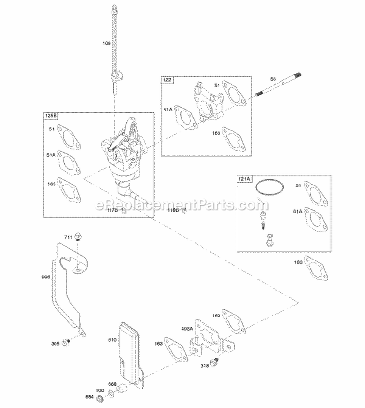 Carburetor Diagram and Parts List for 25M137-0115-H1  Briggs and Stratton Engine